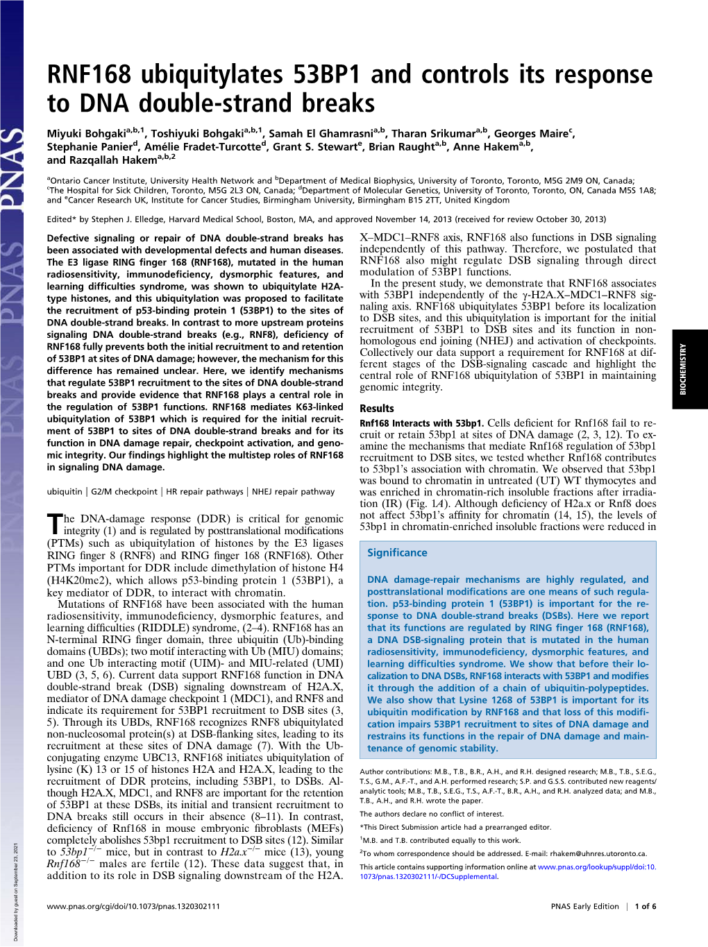 RNF168 Ubiquitylates 53BP1 and Controls Its Response to DNA Double-Strand Breaks