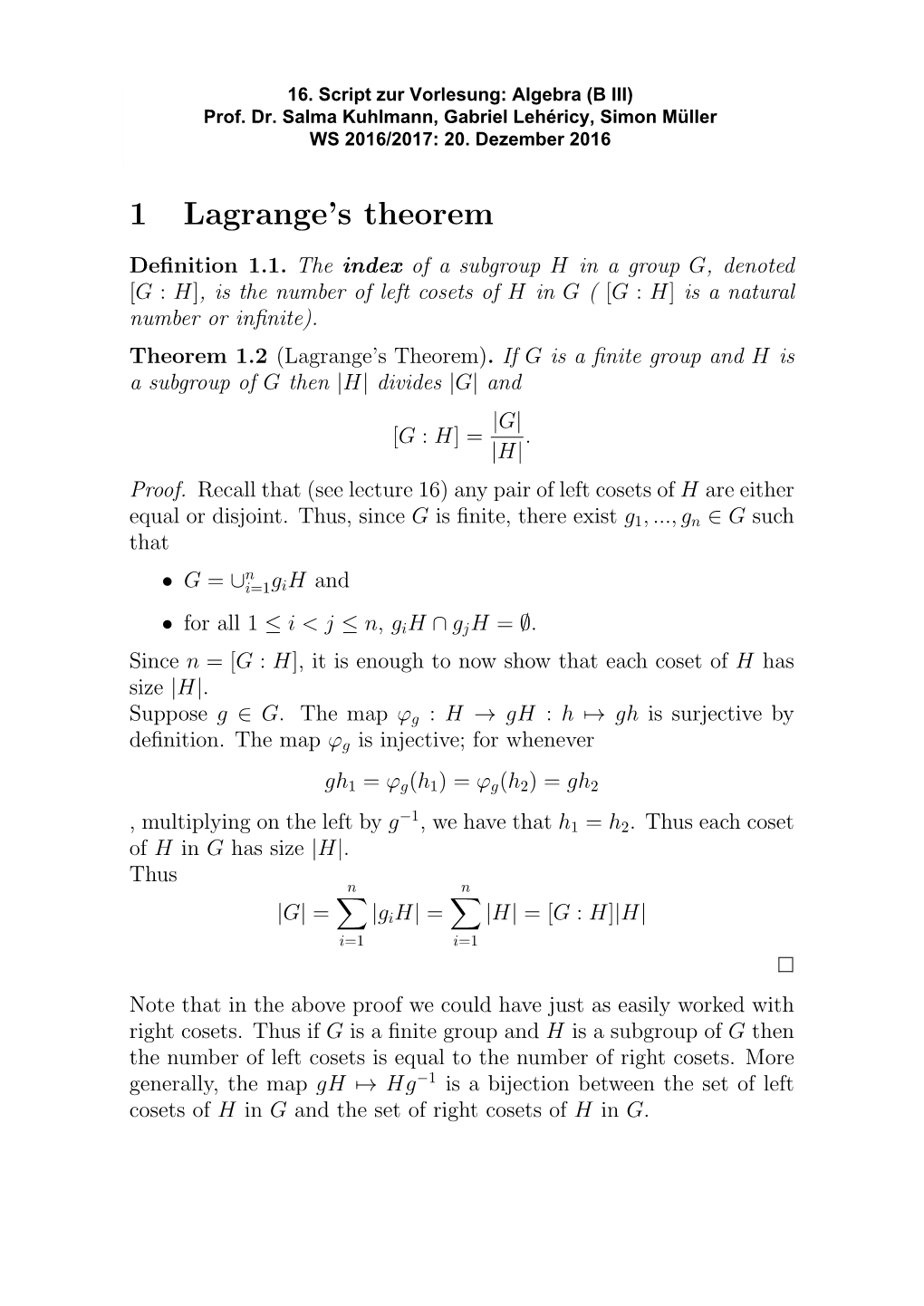 1 Lagrange's Theorem