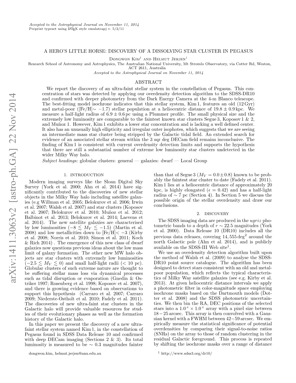 Arxiv:1411.3063V2 [Astro-Ph.GA] 22 Nov 2014 Triker 1997; Rosenberg Et Al