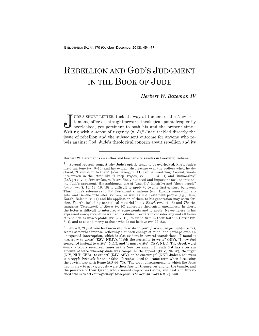 Rebellion and God's Judgment in the Book of Jude