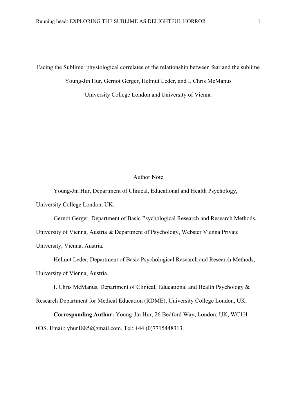 Facing the Sublime: Physiological Correlates of the Relationship Between Fear and the Sublime