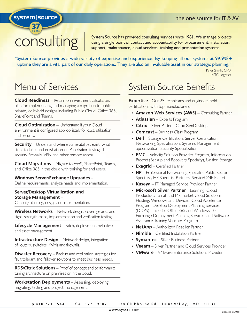 Menu of Services System Source Benefits