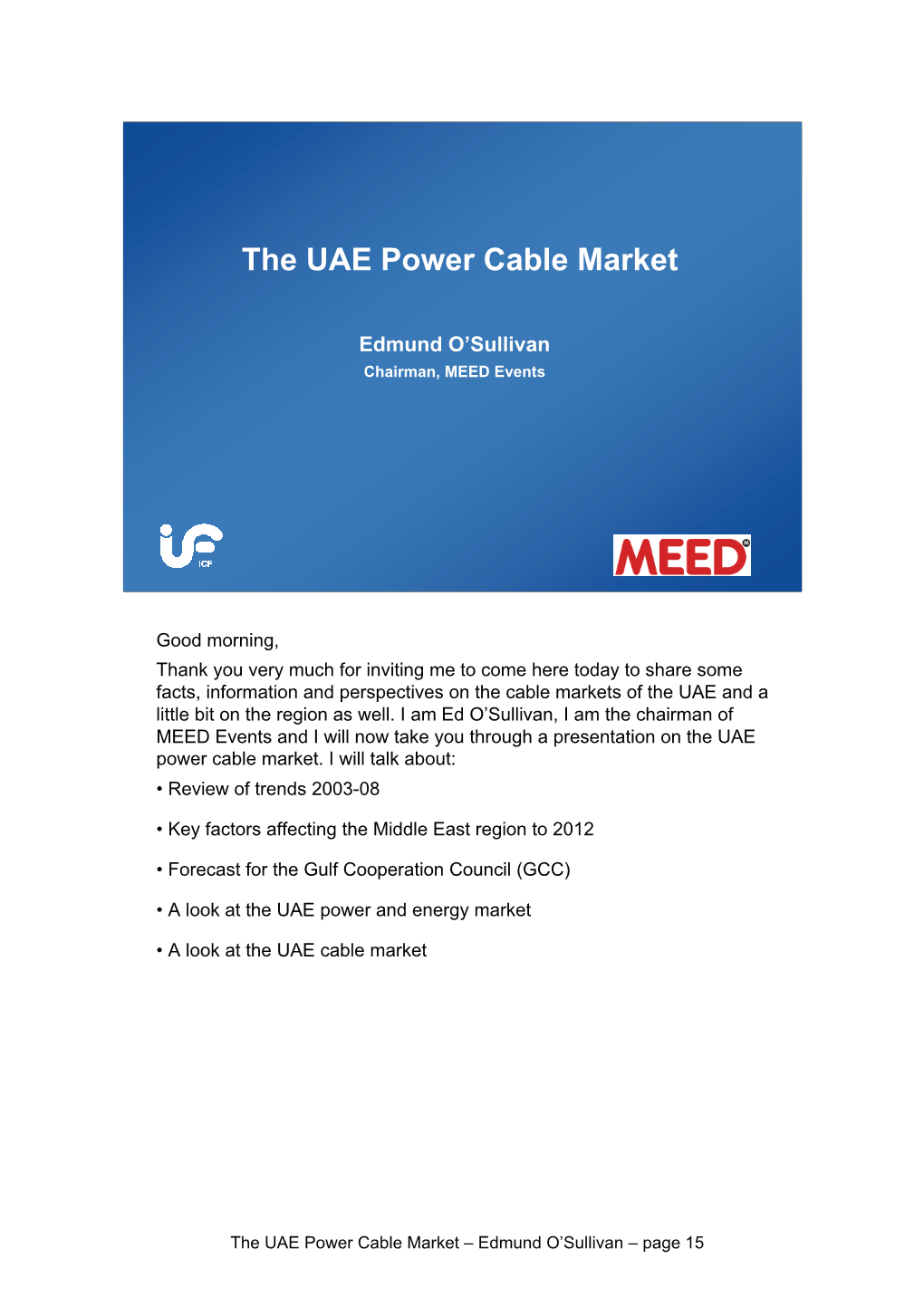 The UAE Power Cable Market