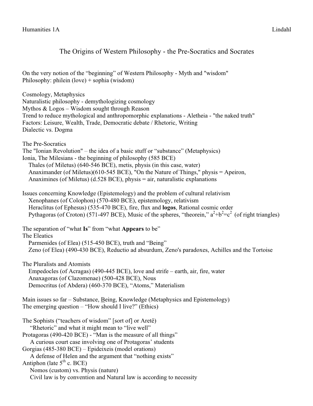 The Origins of Western Philosophy - the Pre-Socratics and Socrates