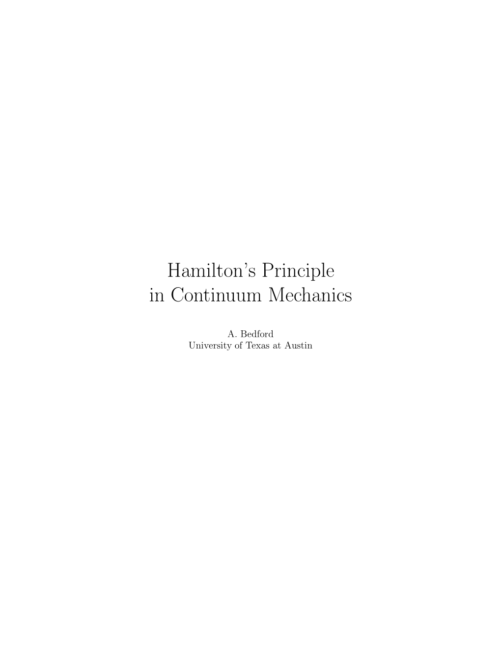 Hamilton's Principle in Continuum Mechanics