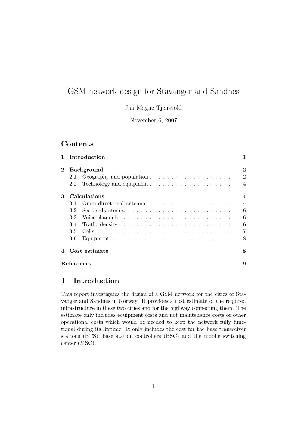 GSM Network Design for Stavanger and Sandnes