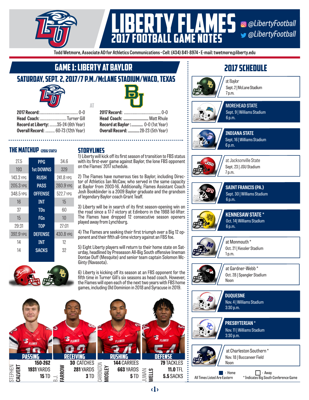 Liberty Flames @Libertyfootball 2017 Football GAME NOTES