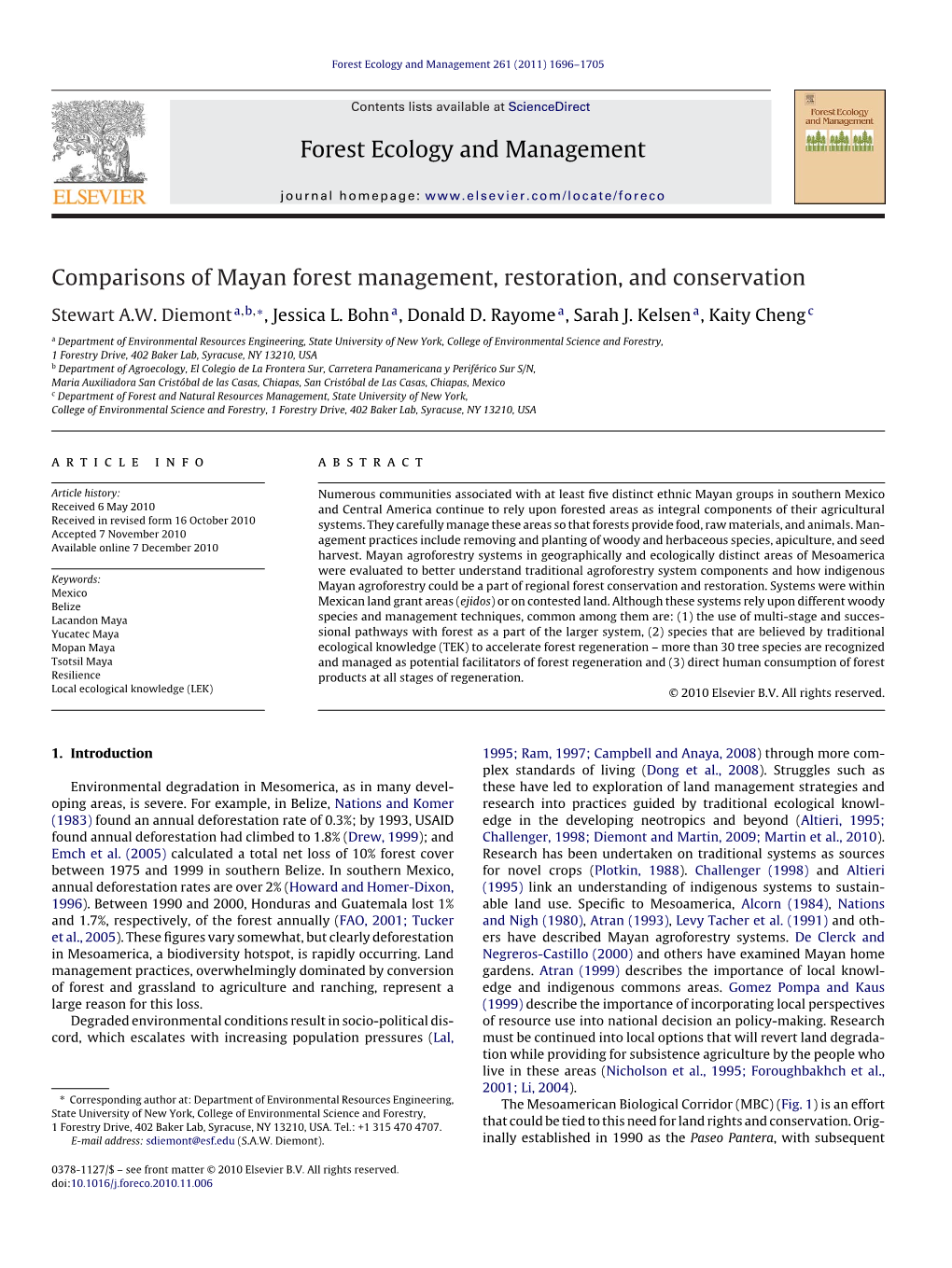 Comparisons of Mayan Forest Management, Restoration, and Conservation