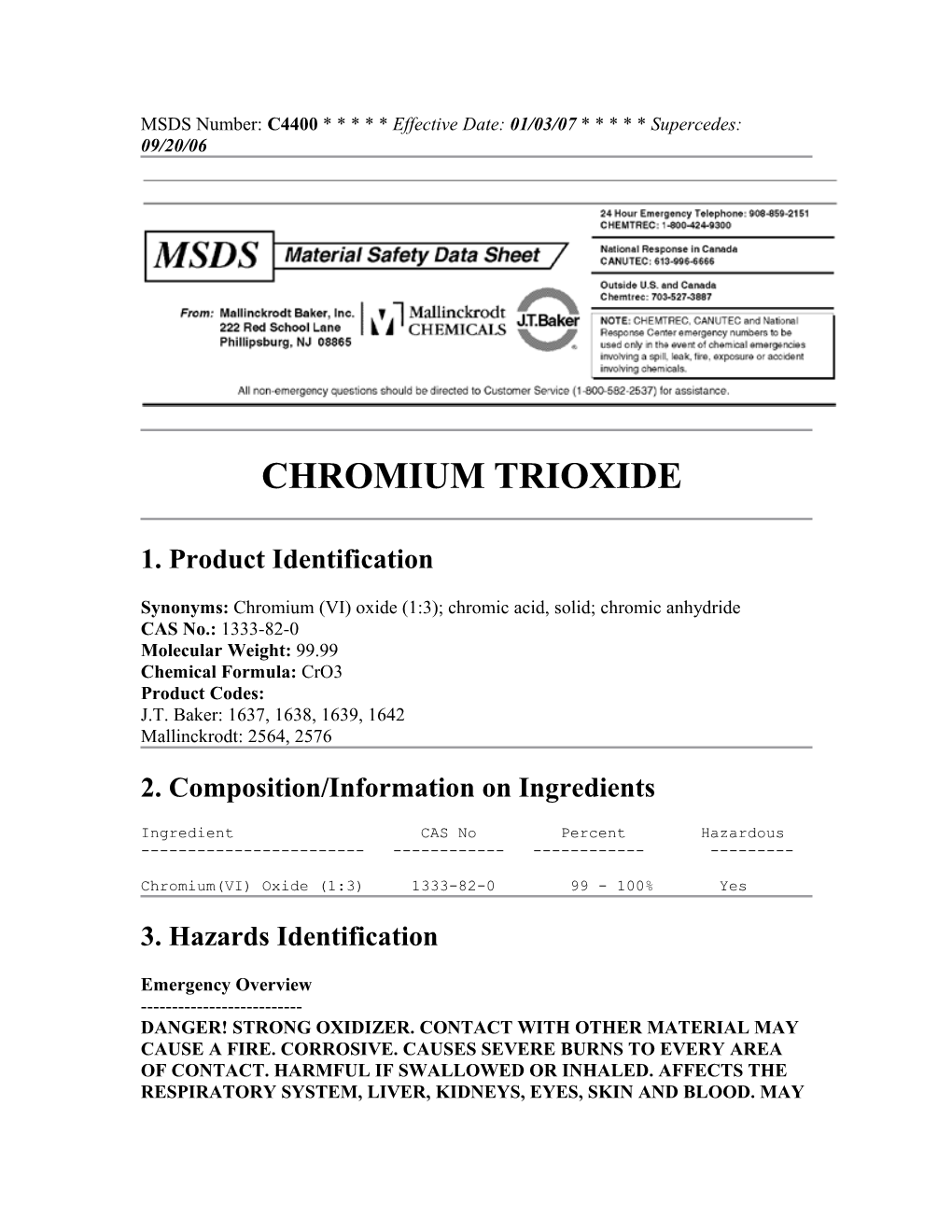 MSDS Chromium Trioxide Crystals