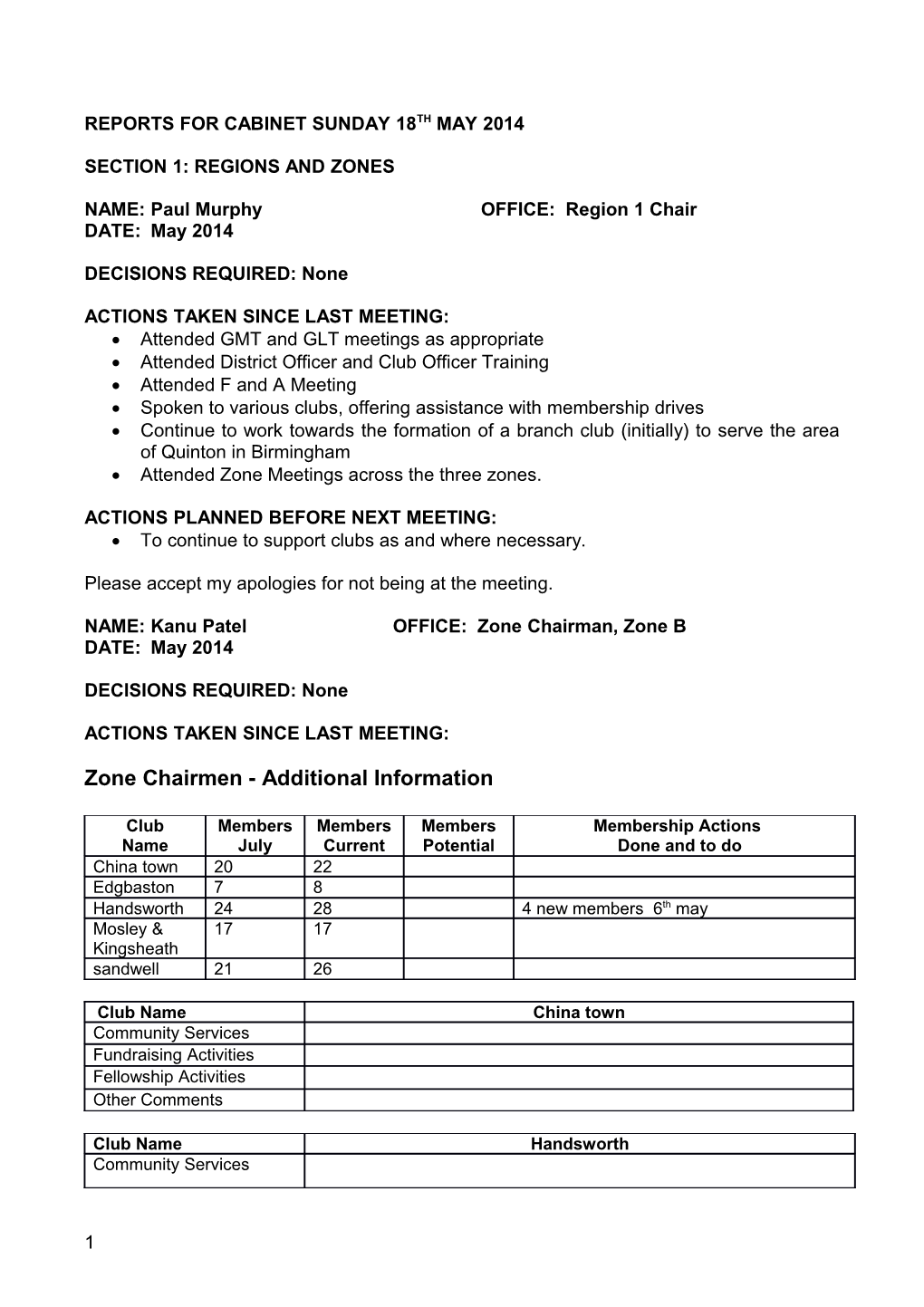 Reports for Cabinet Sunday 18Th May 2014