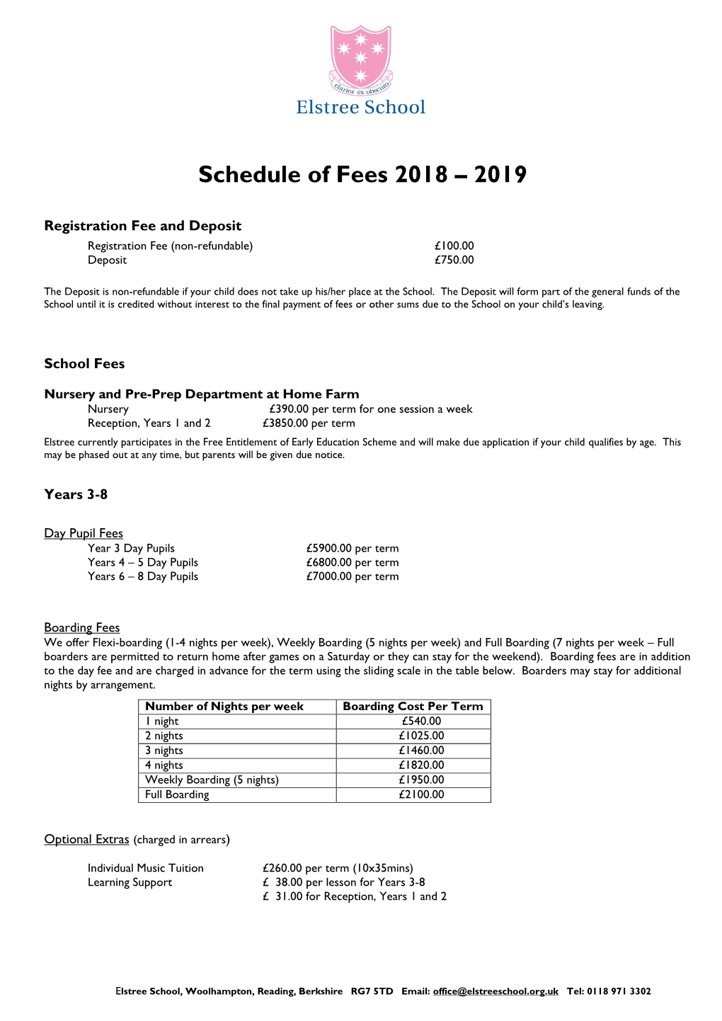 SCHEDULE of FEES : Academic Year 2008-2009
