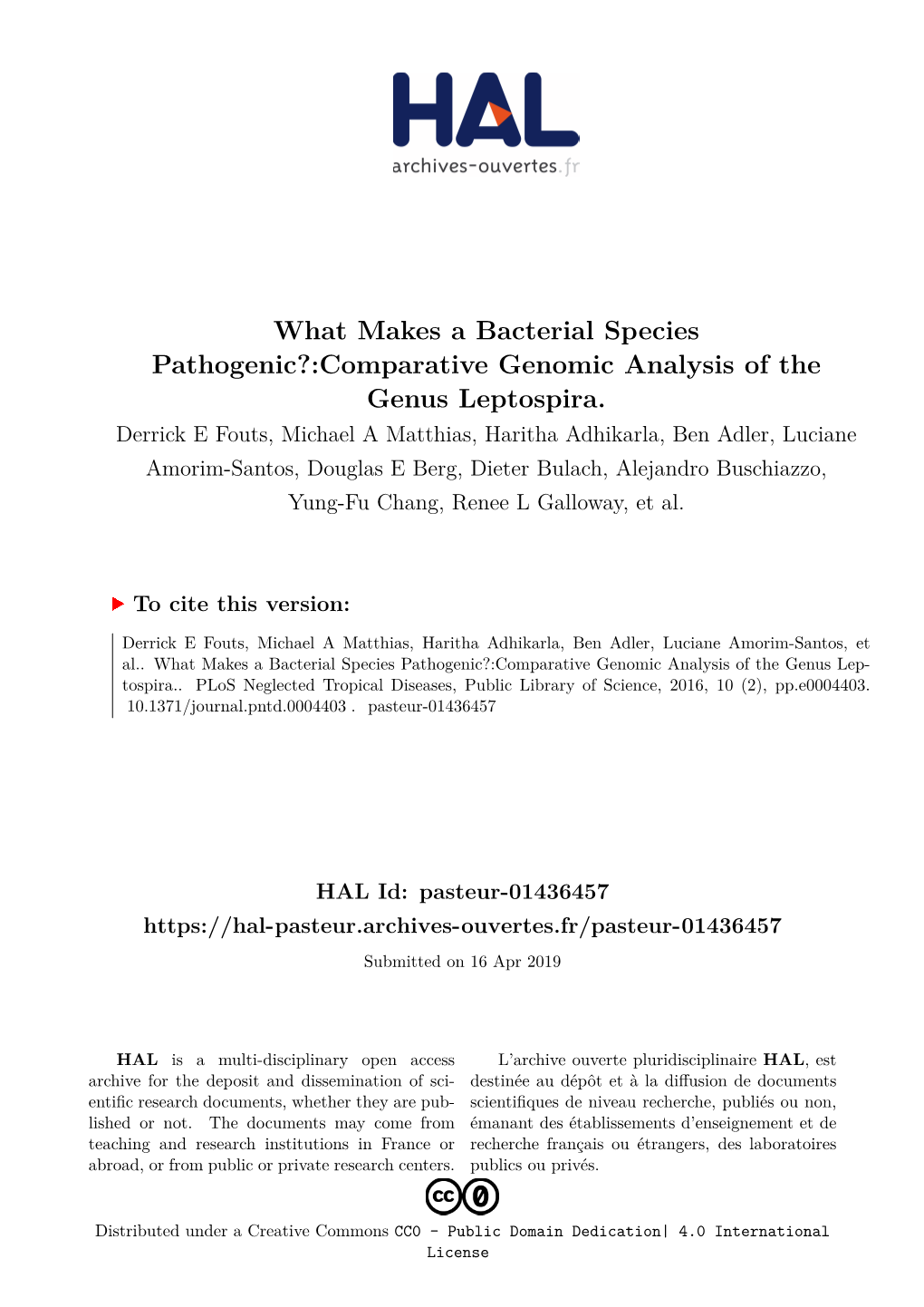 Comparative Genomic Analysis of the Genus Leptospira