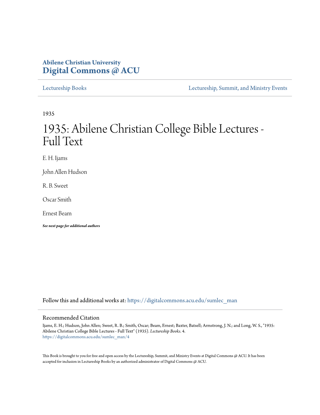 1935: Abilene Christian College Bible Lectures - Full Text E