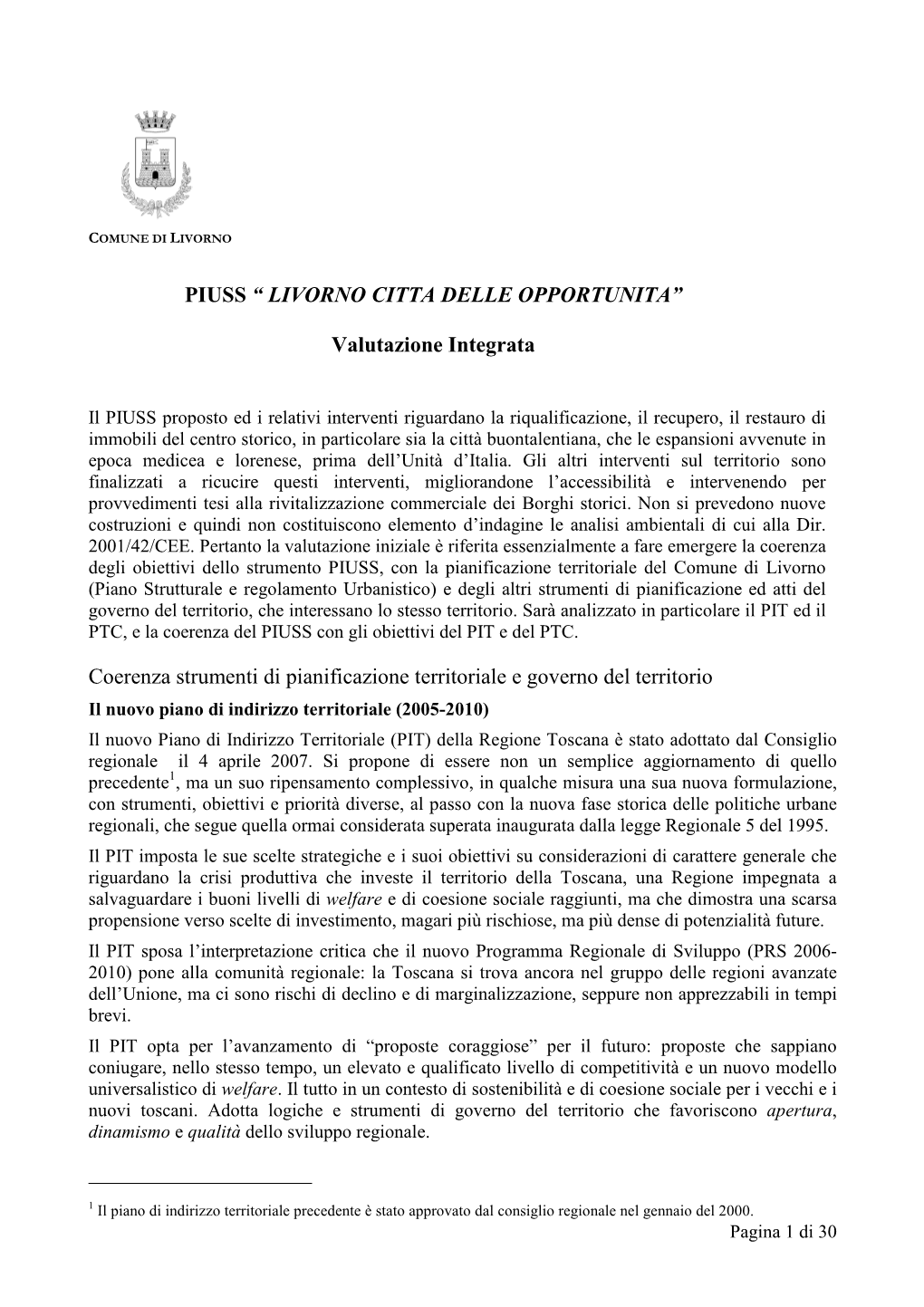 Valutazione Integrata LR1 2005