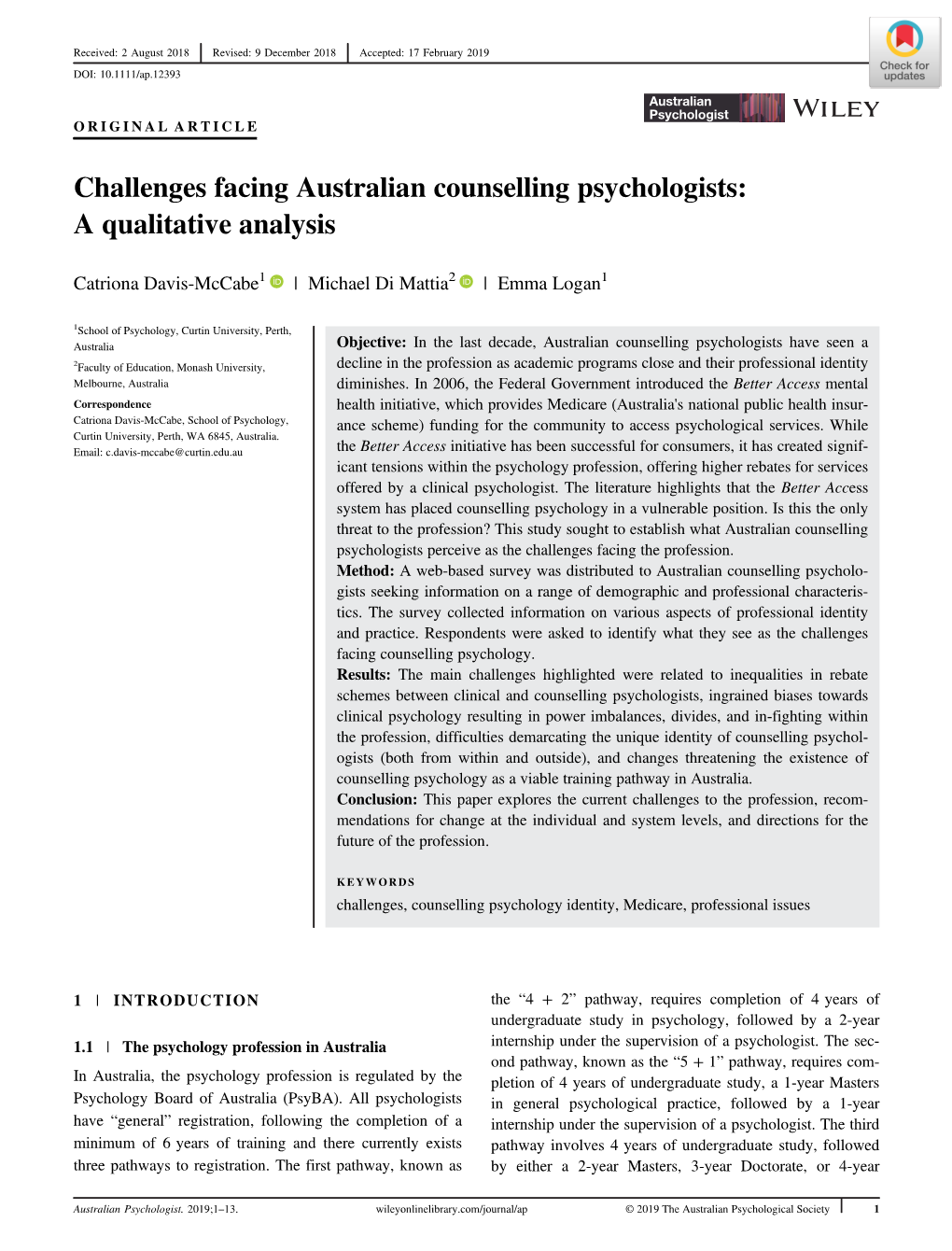 Challenges Facing Australian Counselling Psychologists: a Qualitative Analysis