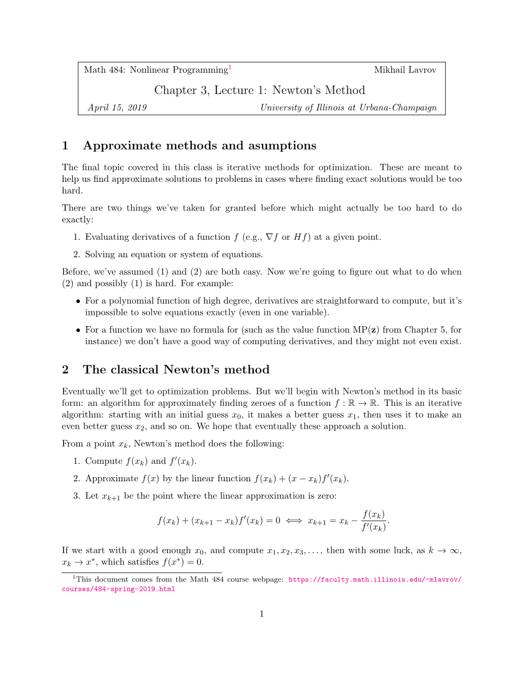 Chapter 3, Lecture 1: Newton's Method 1 Approximate