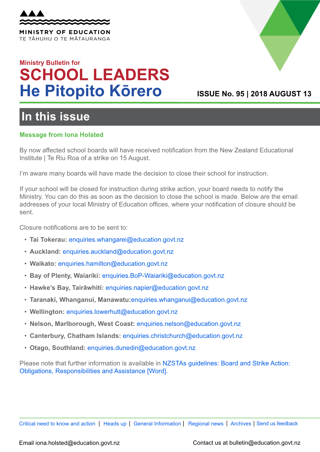 Ministry Bulletin for SCHOOL LEADERS He Pitopito Kōrero ISSUE No