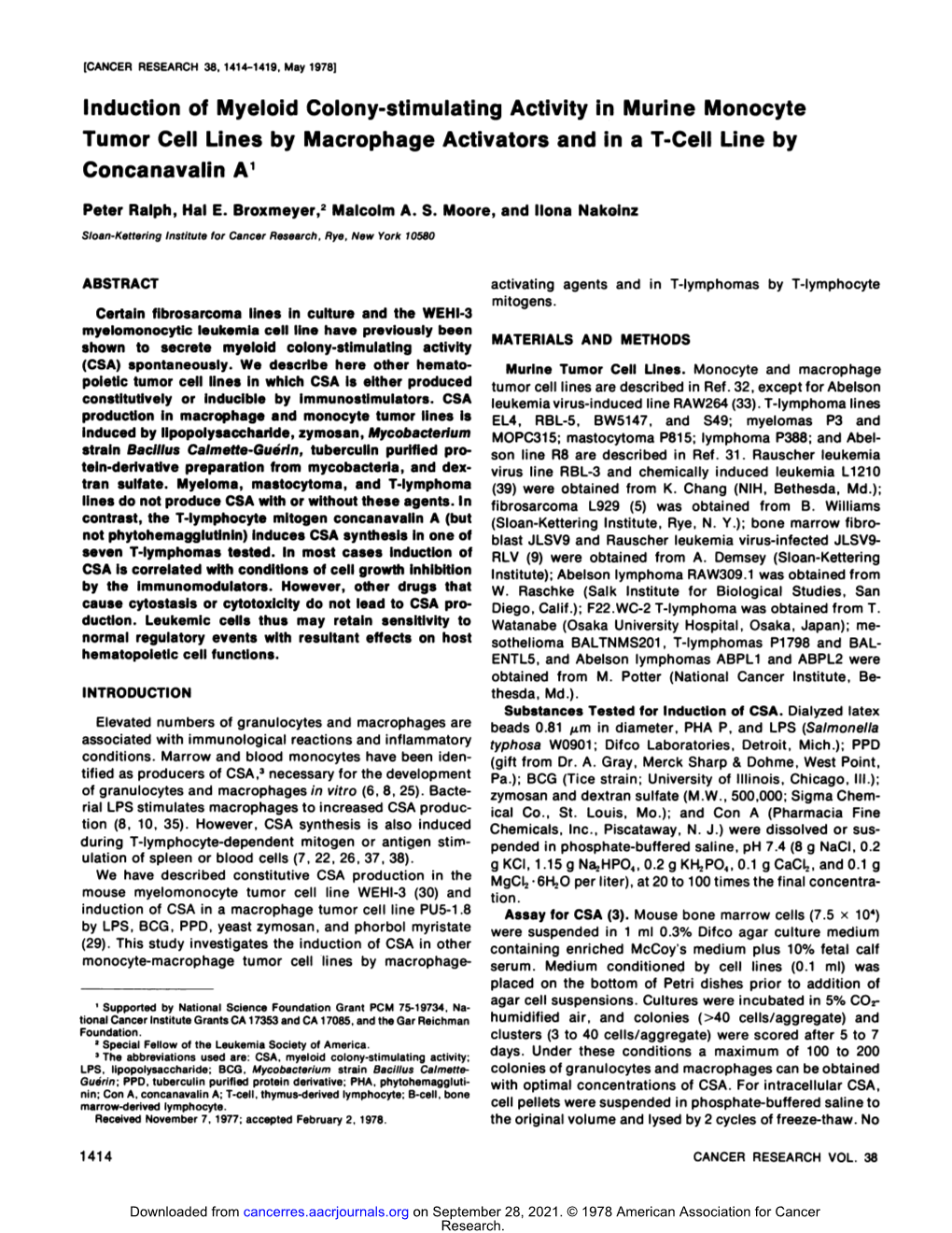 Induction of Myeloid Colony-Stimulating Activity in Murine Monocyte Tumor Cell Lines by Macrophage Activators and in a T-Cell Line by Concanavalin A1