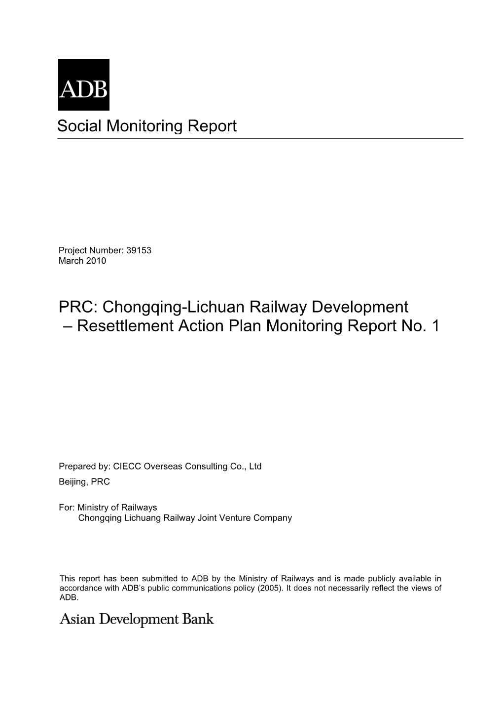 Social Monitoring Report PRC: Chongqing-Lichuan Railway