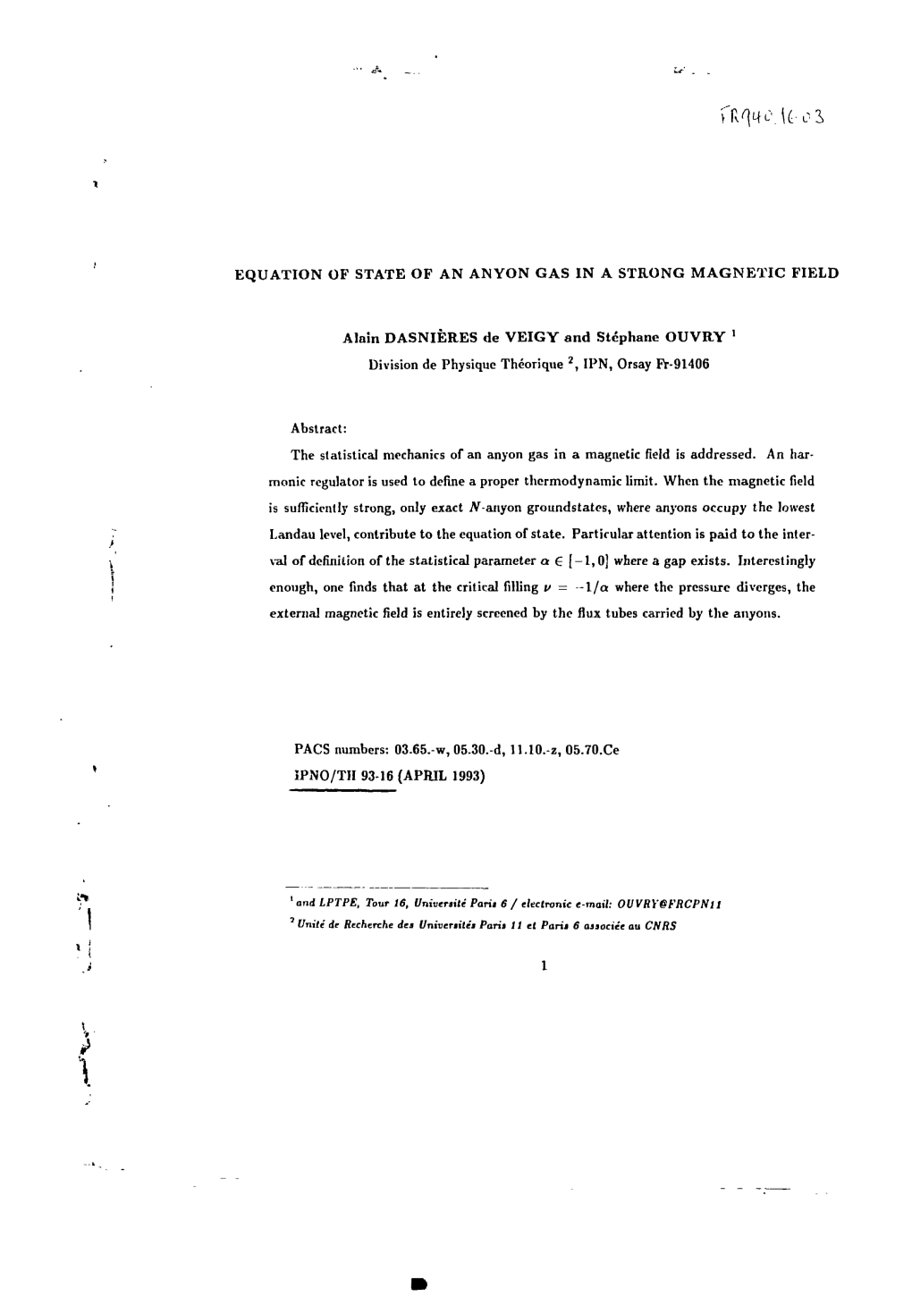 Equation of State of an Anyon Gas in a Strong Magnetic Field