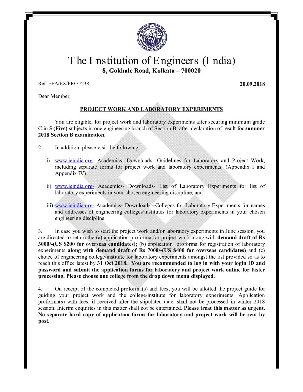 The Institution of Engineers (India) 8, Gokhale Road, Kolkata – 700020