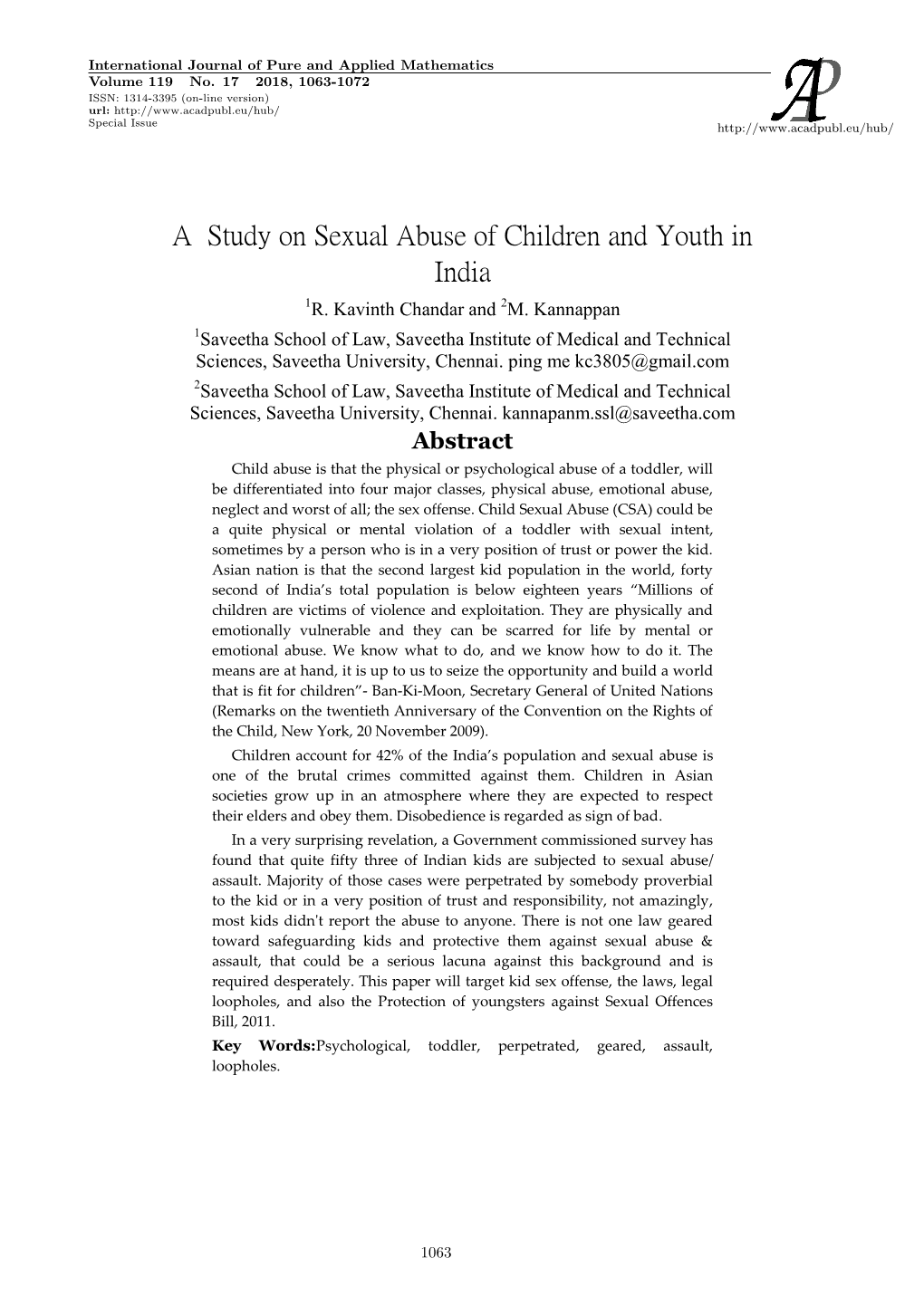 A Study on Sexual Abuse of Children and Youth in India 1R