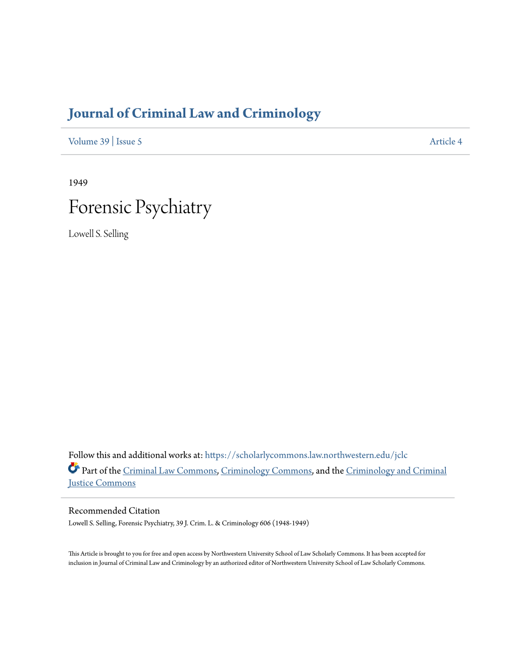 Forensic Psychiatry Lowell S