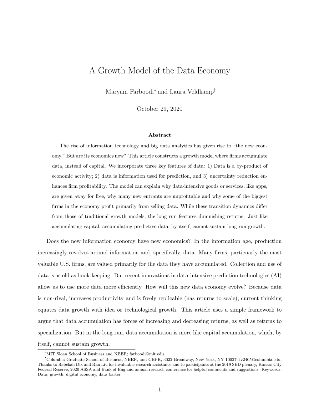 A Growth Model of the Data Economy