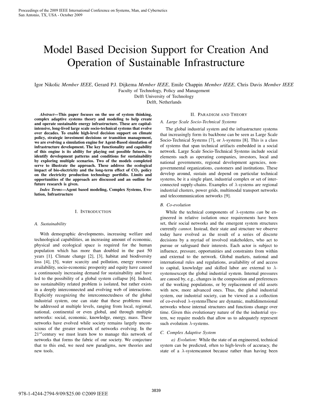 Model Based Decision Support for Creation and Operation of Sustainable Infrastructure