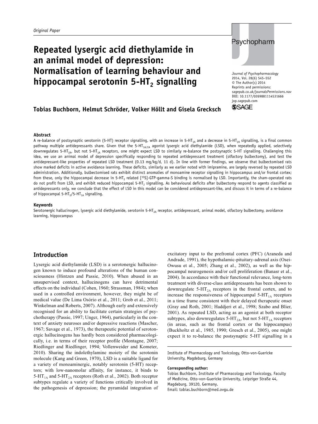 Repeated Lysergic Acid Diethylamide in an Animal Model of Depression