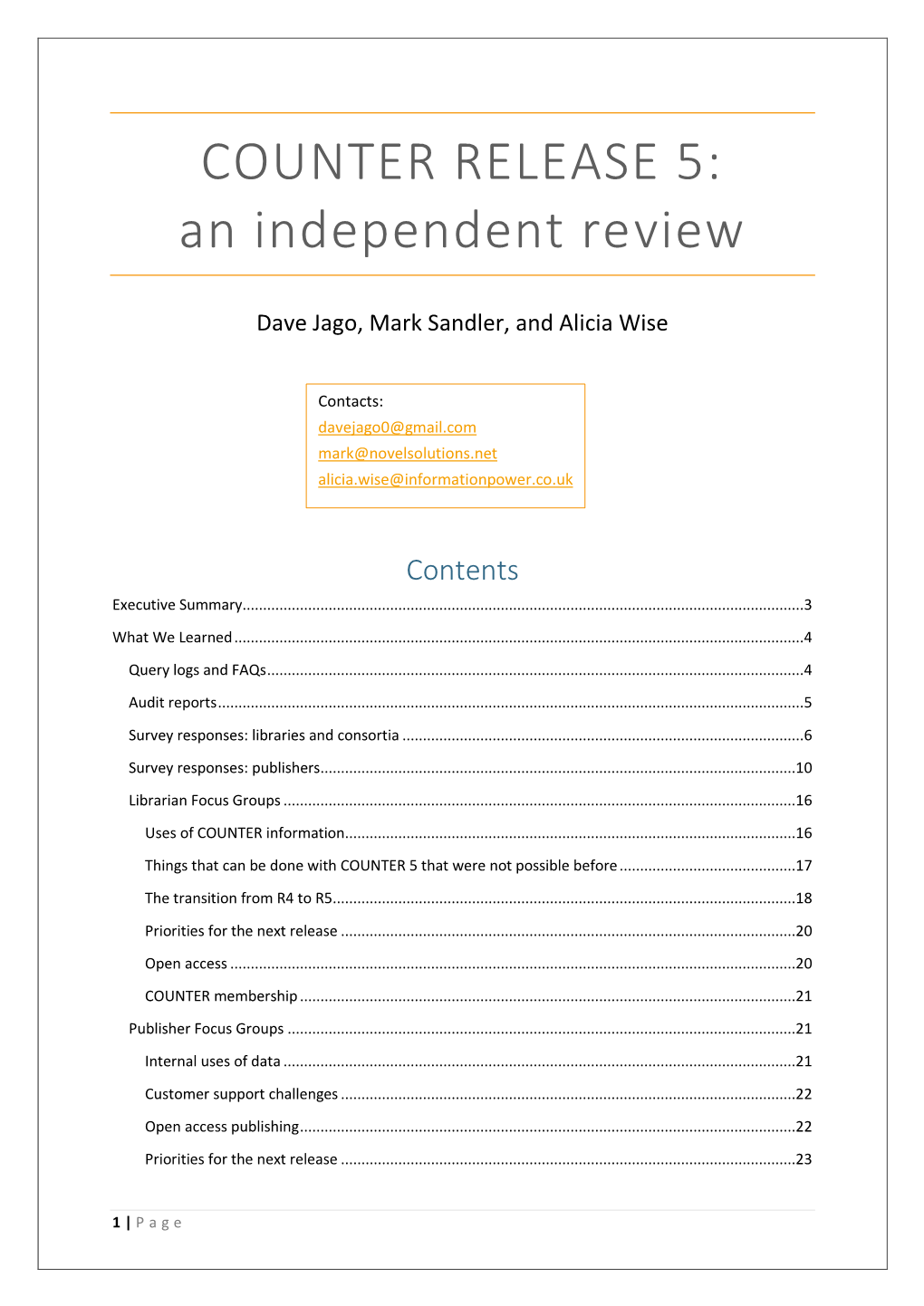 COUNTER RELEASE 5: an Independent Review