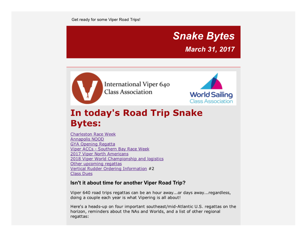 Snake Bytes March 31, 2017