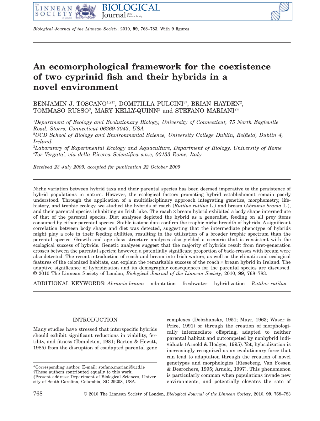 An Ecomorphological Framework for the Coexistence of Two Cyprinid Fish