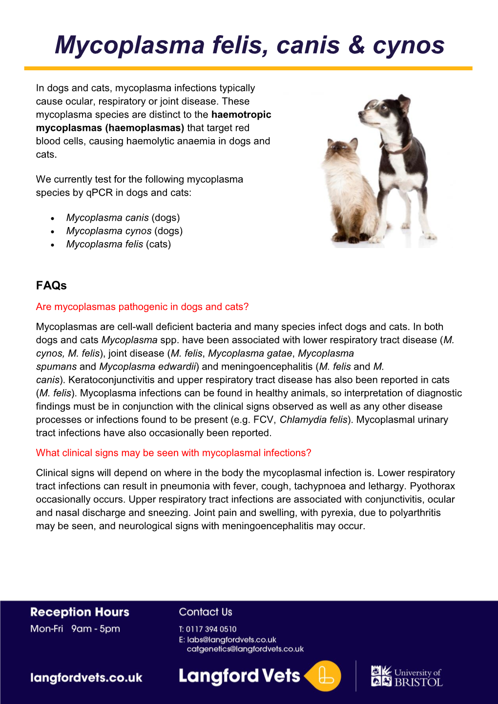 Mycoplasma Felis, Canis & Cynos