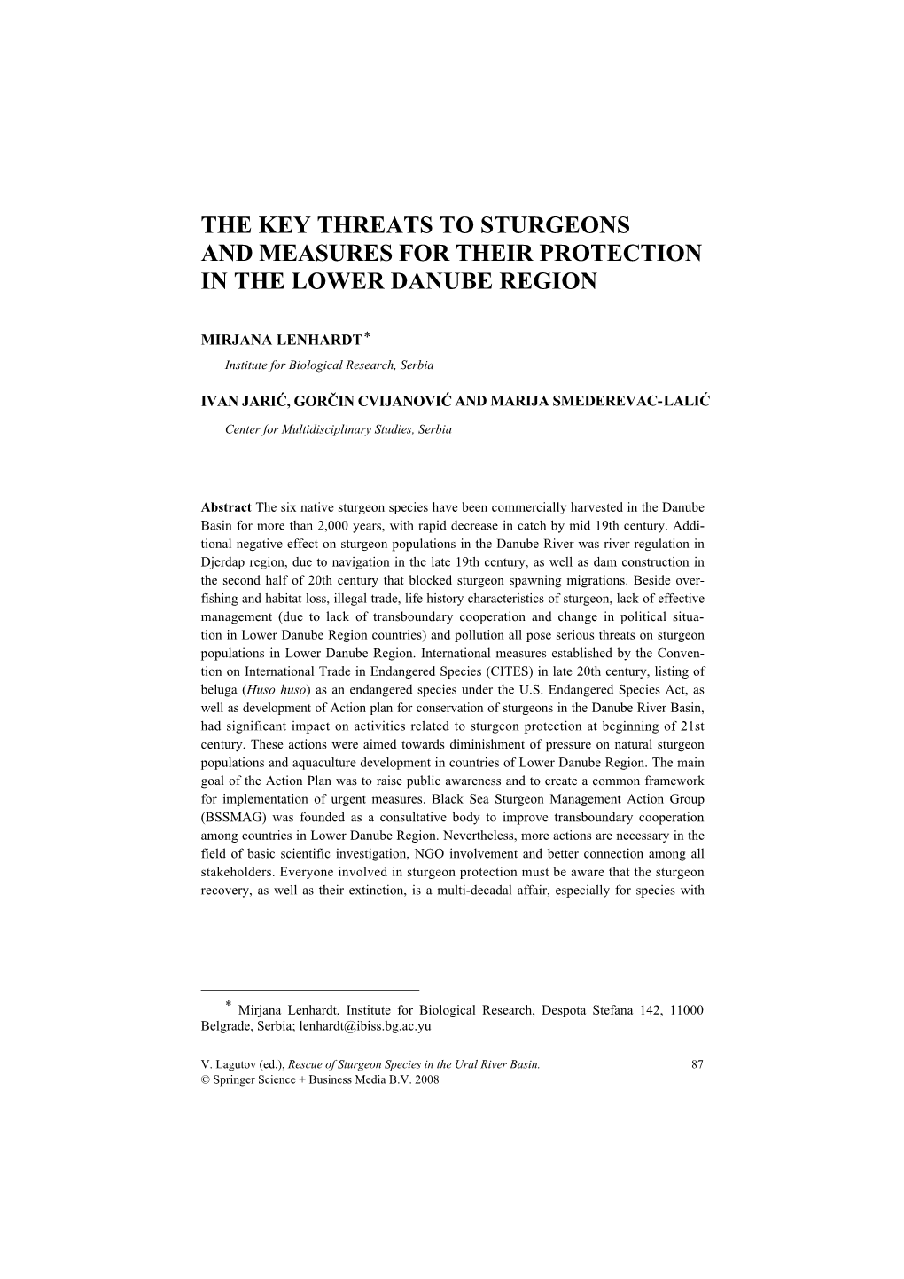 The Key Threats to Sturgeons and Measures for Their Protection in the Lower Danube Region