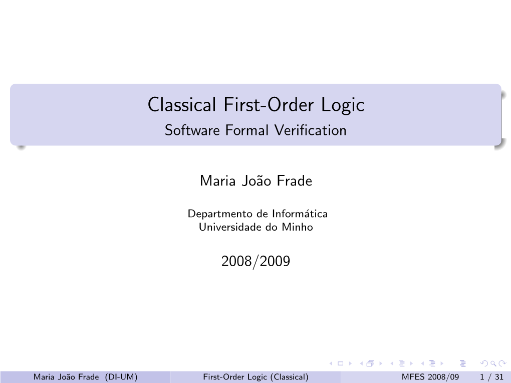 Classical First-Order Logic Software Formal Veriﬁcation