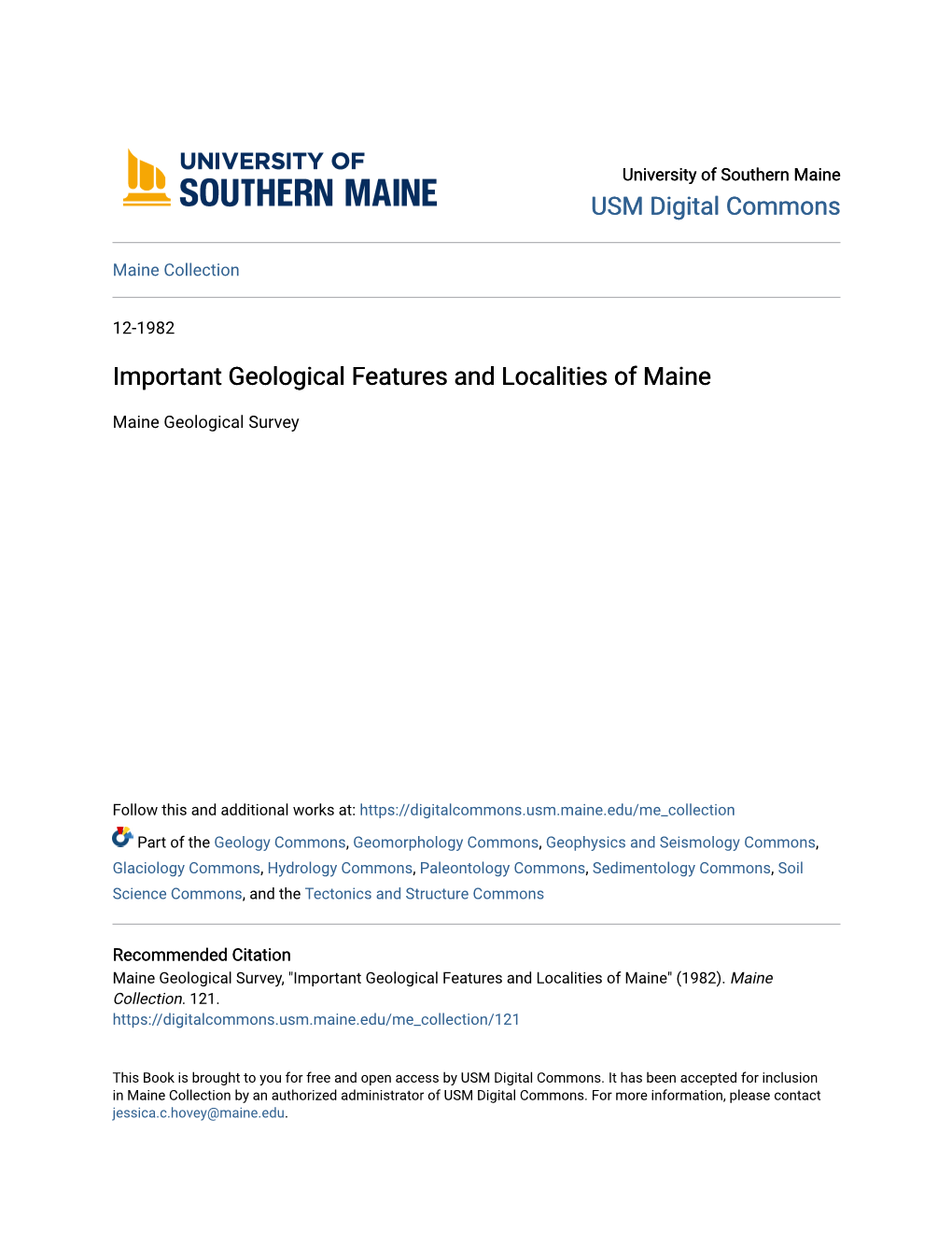 Important Geological Features and Localities of Maine