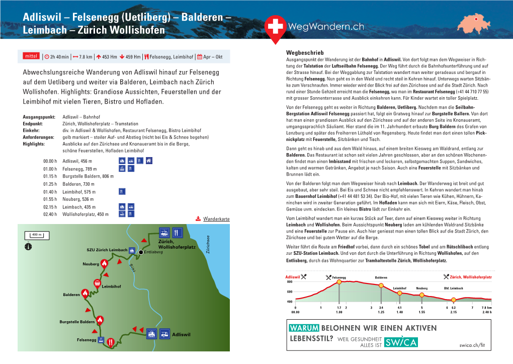 Adliswil – Felsenegg (Uetliberg) – Balderen – Leimbach – Zürich Wollishofen