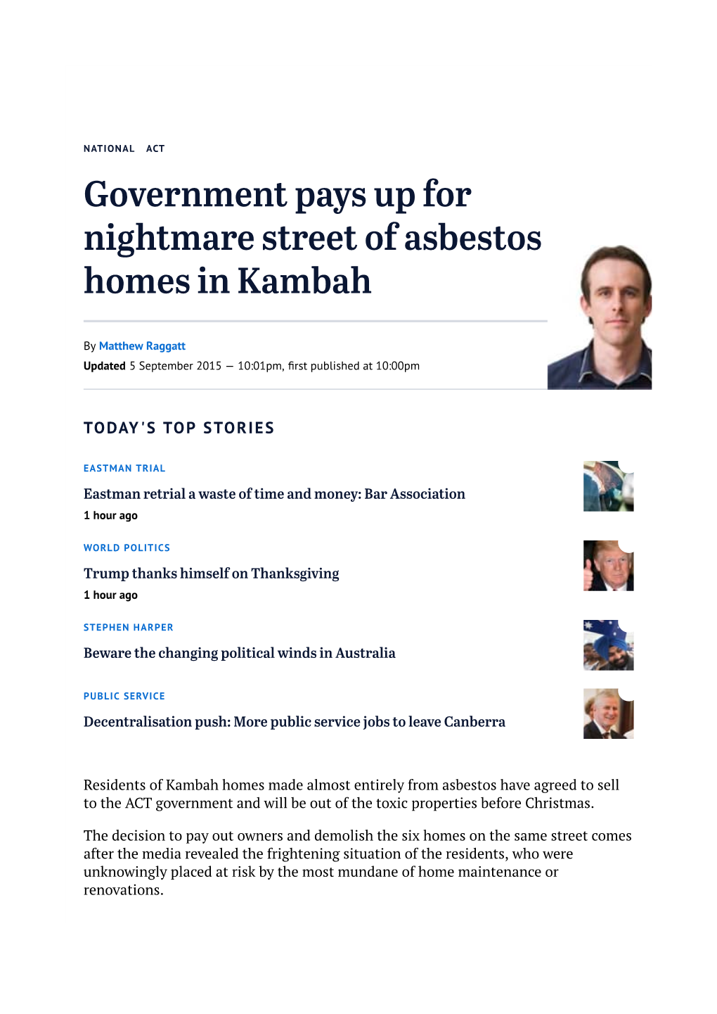 Government Pays up for Nightmare Street of Asbestos Homes in Kambah