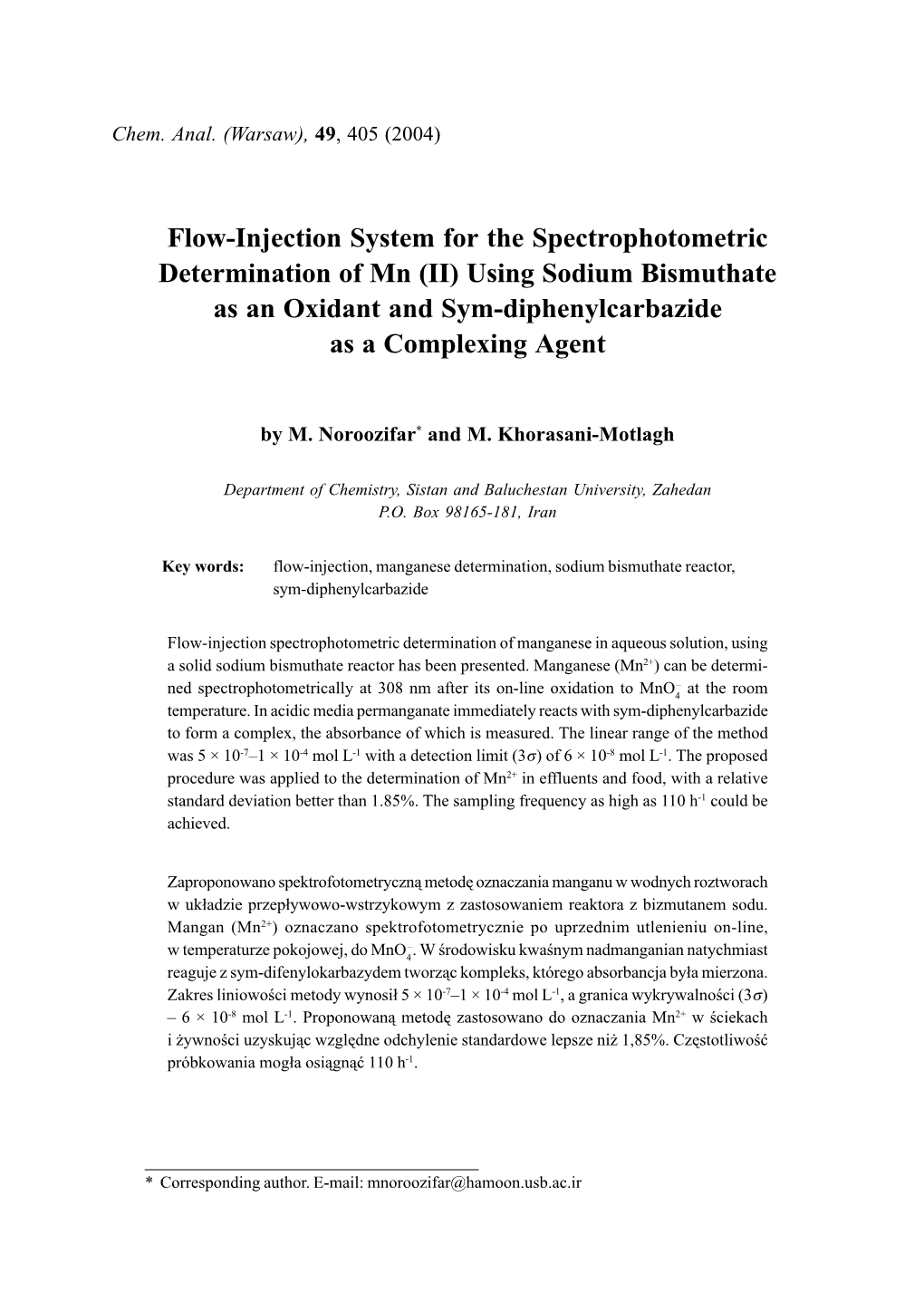 Using Sodium Bismuthate As an Oxidant and Sym-Diphenylcarbazide As a Complexing Agent