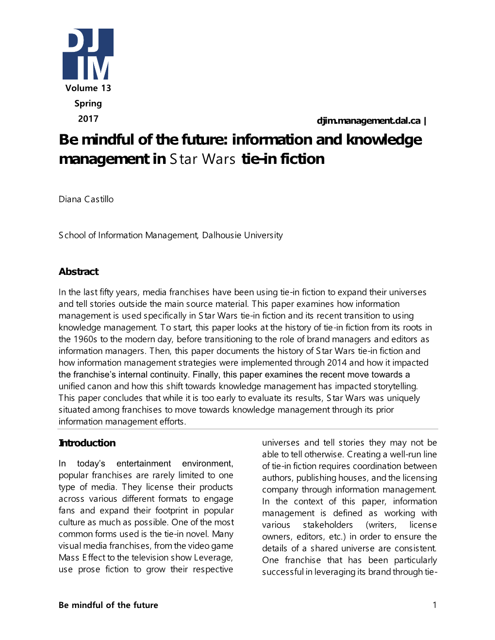 Be Mindful of the Future: Information and Knowledge Management in Star Wars Tie-In Fiction