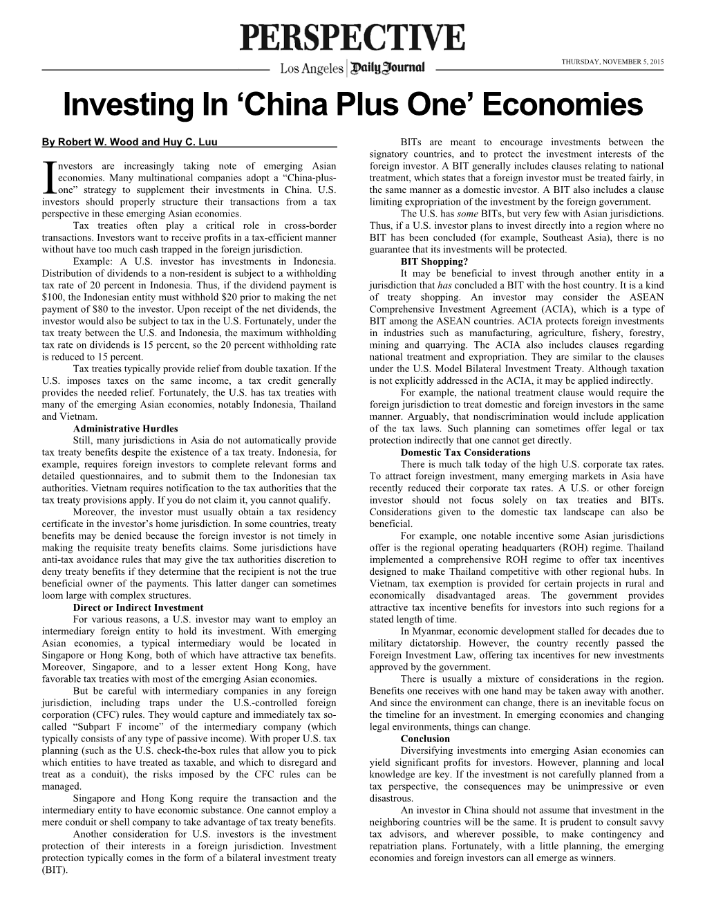 Investing in 'China Plus One' Economies