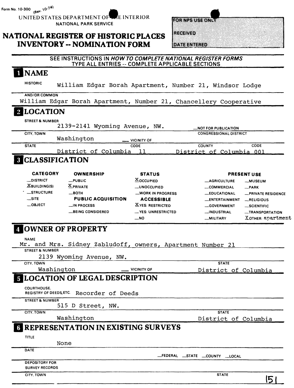 National Register of Historic Places Inventory -- Nomination Form