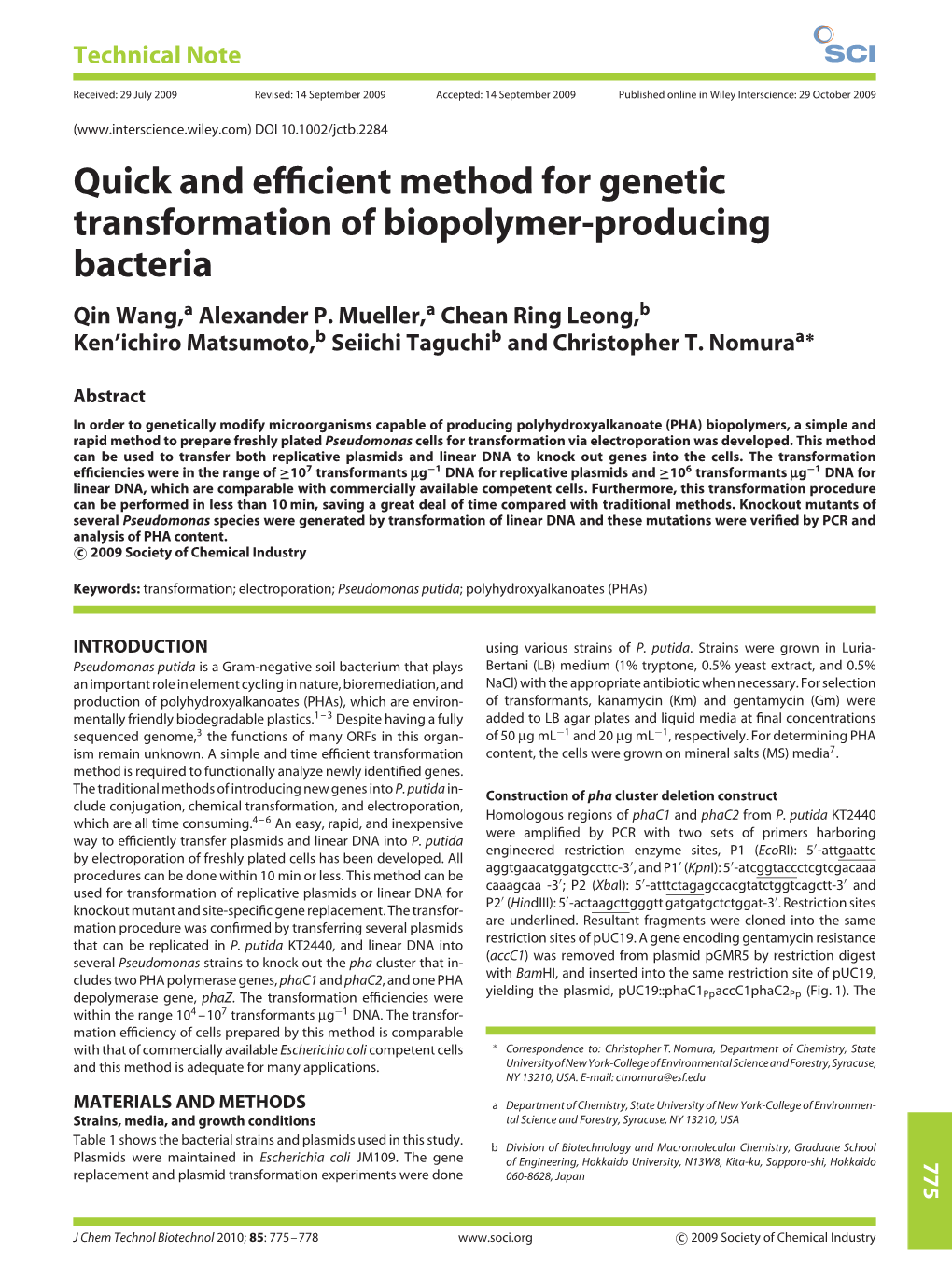 Quick and Efficient Method for Genetic Transformation of Biopolymer