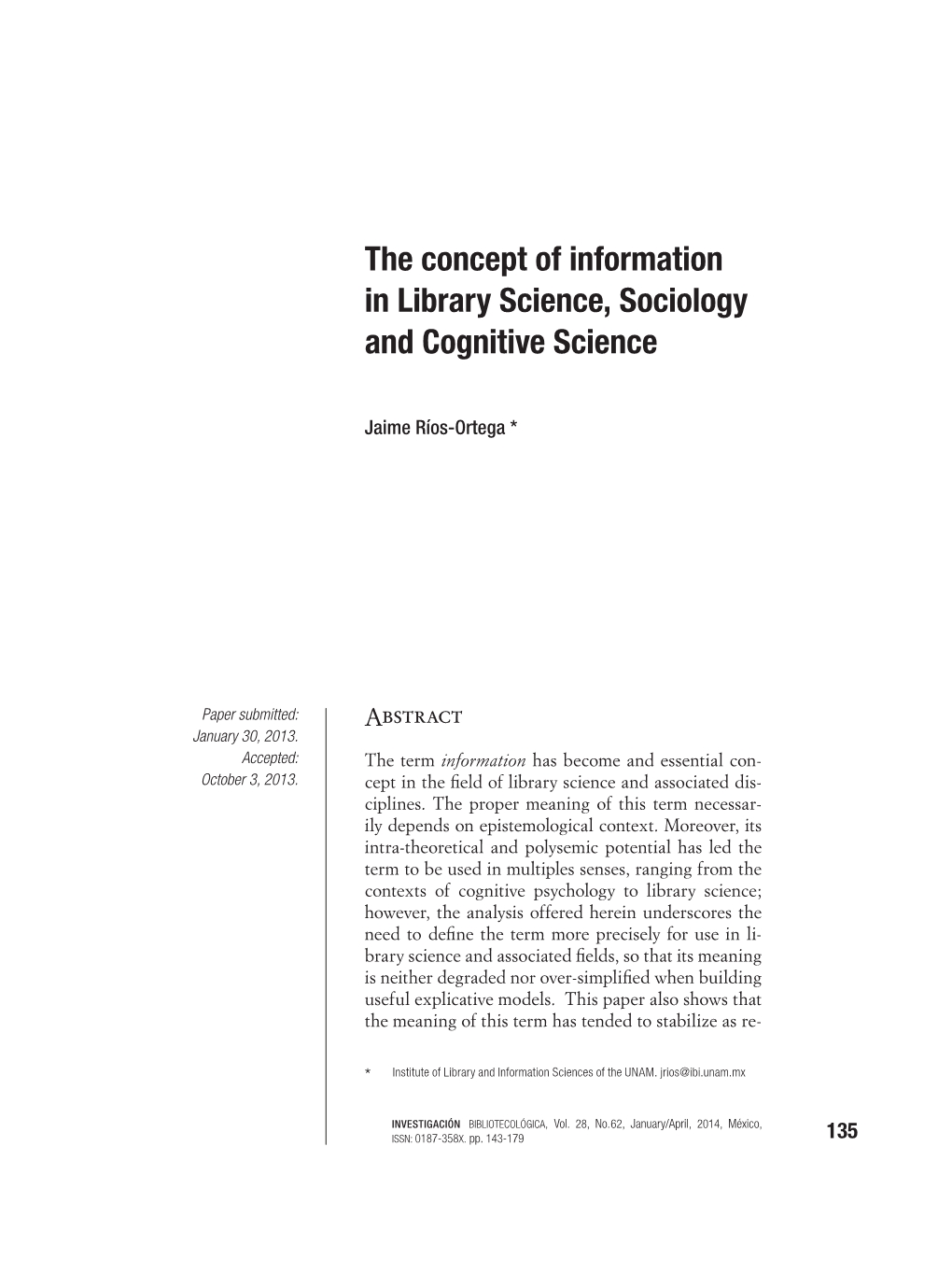 The Concept of Information in Library Science, Sociology and Cognitive Science