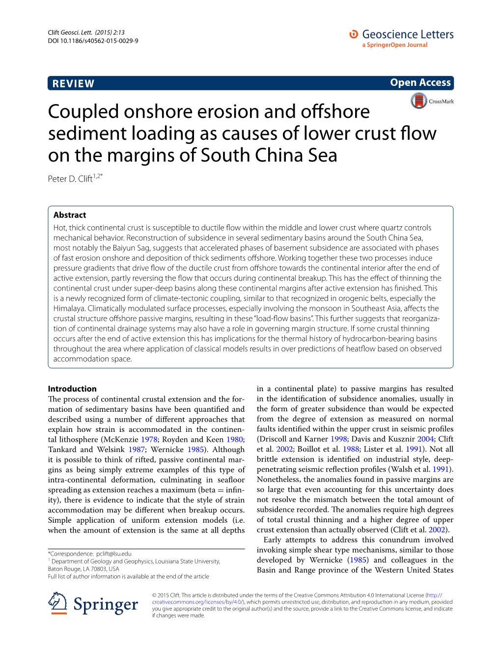 Coupled Onshore Erosion and Offshore Sediment Loading As Causes of Lower Crust Flow on the Margins of South China Sea Peter D