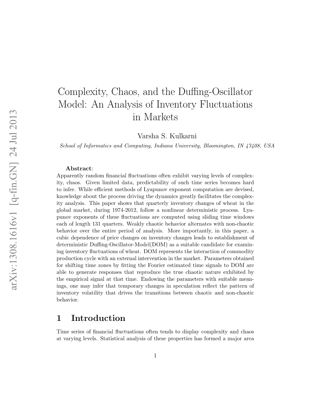 Complexity, Chaos, and the Duffing-Oscillator Model