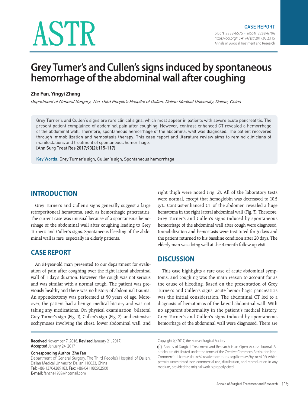 Grey Turner's and Cullen's Signs Induced by Spontaneous Hemorrhage of the Abdominal Wall After Coughing