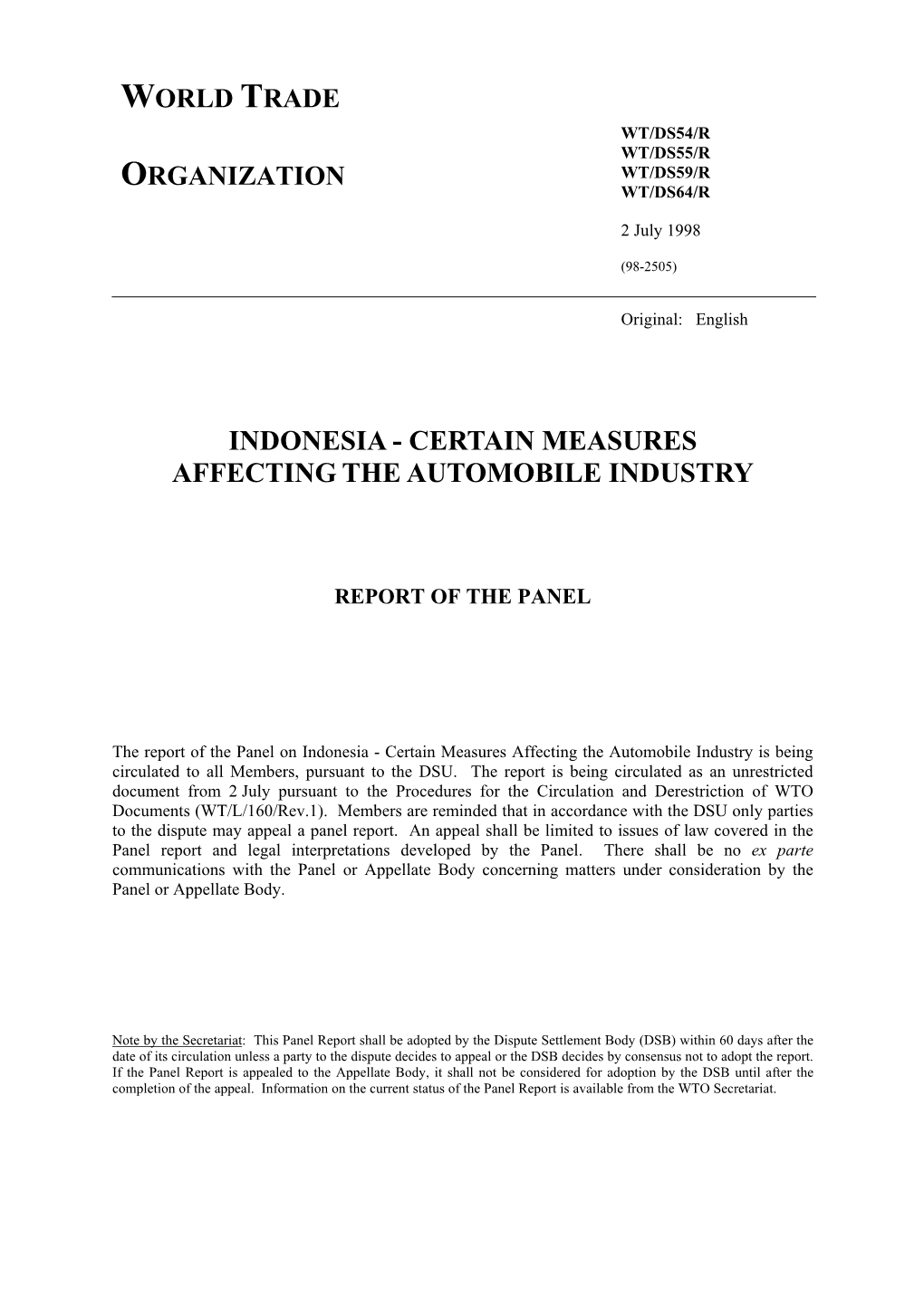 Indonesia - Certain Measures Affecting the Automobile Industry