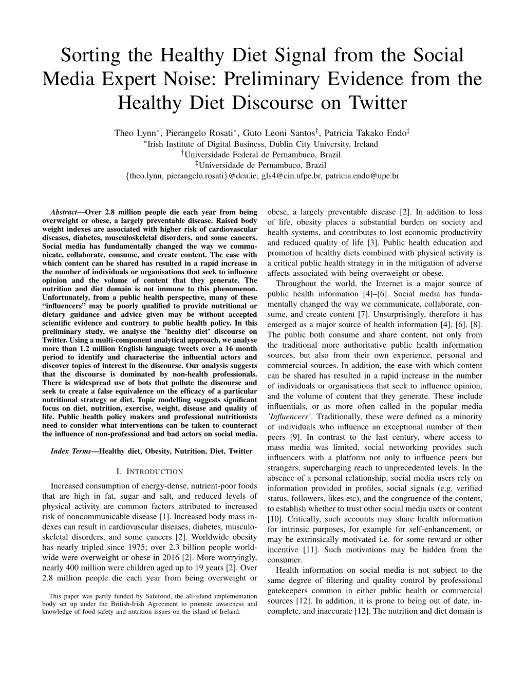 Sorting the Healthy Diet Signal from the Social Media Expert Noise: Preliminary Evidence from the Healthy Diet Discourse on Twitter